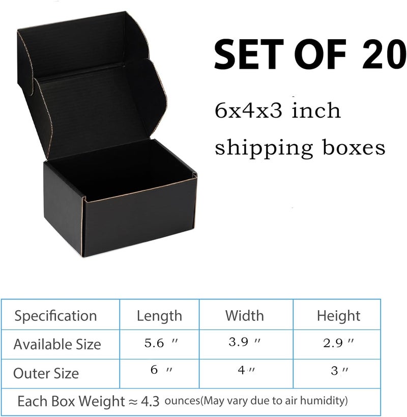 DUZCLI Small Shipping Boxes 6x4x3 Inches - Black Corrugated Cardboard Boxes (20-Pack) for Mailing, Packing, Small Business & Gift Packaging - Recyclable & Sturdy - Image 2
